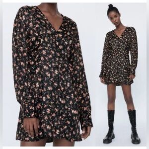 ZARA Floral Black knee length midi Dress women’s M